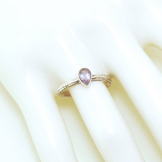 Bijoux ethniques Indiens bague argent 925 massif petite goutte grave pierre fine facettes Pierre Amthyste violet mauve - Inde 171 b