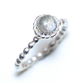 Bijoux ethniques Indiens bague argent 925 massif petite ronde perle perles bille pierre fine Labradorite gris vert kaki - Inde 173