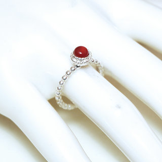 Bijoux ethniques Indiens bague argent 925 massif petite ronde perle perles bille pierre fine Cornaline orange - Inde 173 b