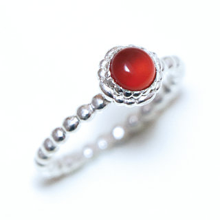 Bijoux ethniques Indiens bague argent 925 massif petite ronde perle perles bille pierre fine Cornaline orange - Inde 173