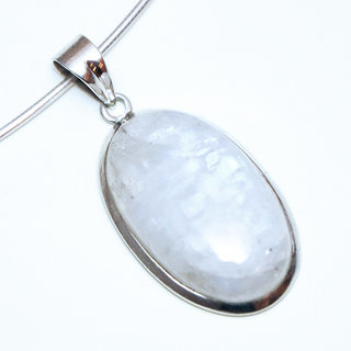 Bijoux Indiens Ethniques pendentif argent 925 massif femme et pierre fine bomb grand ovale pendant Pierre de lune blanc nacr - Inde 187