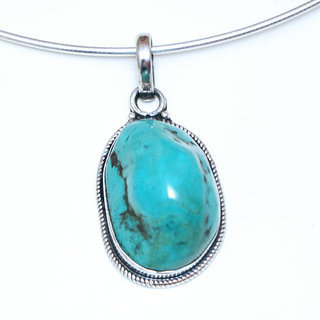 Bijoux Indiens Ethniques grand pendentif druzy en argent 925 massif femme relief et petit filigranes grav pierre fine Turquoise brute naturelle vritable npalais - Npal 030 b