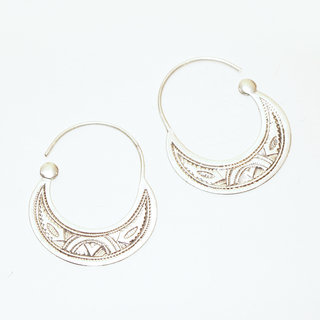 Bijoux ethniques touareg boucles d'oreilles croles en argent 925 massif femme plates pendantes grave - Niger 066 a