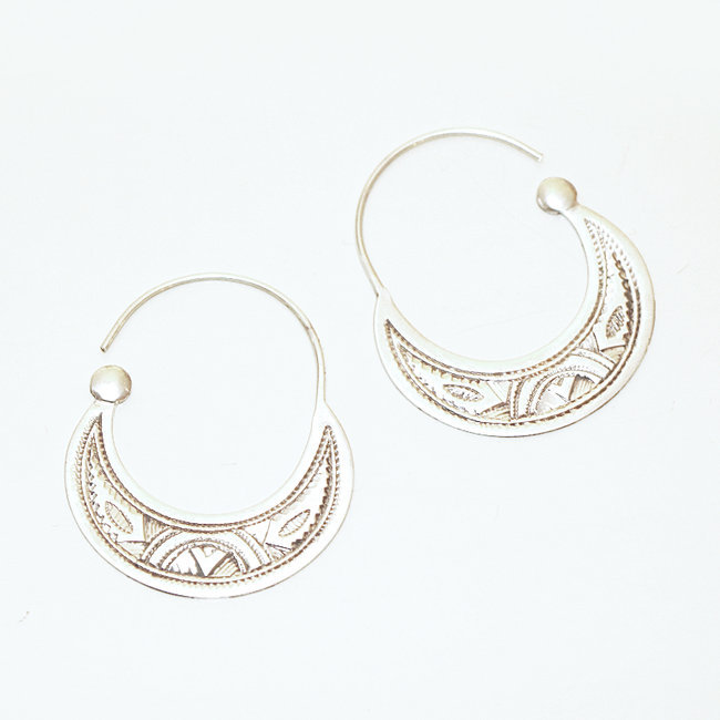 Boucles d'oreilles argent massif 925 touareg créoles plates - Niger 066