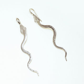 Bijoux ethniques touareg boucles d'oreilles en argent 925 massif femme serpent plates pendantes grave - Niger 067