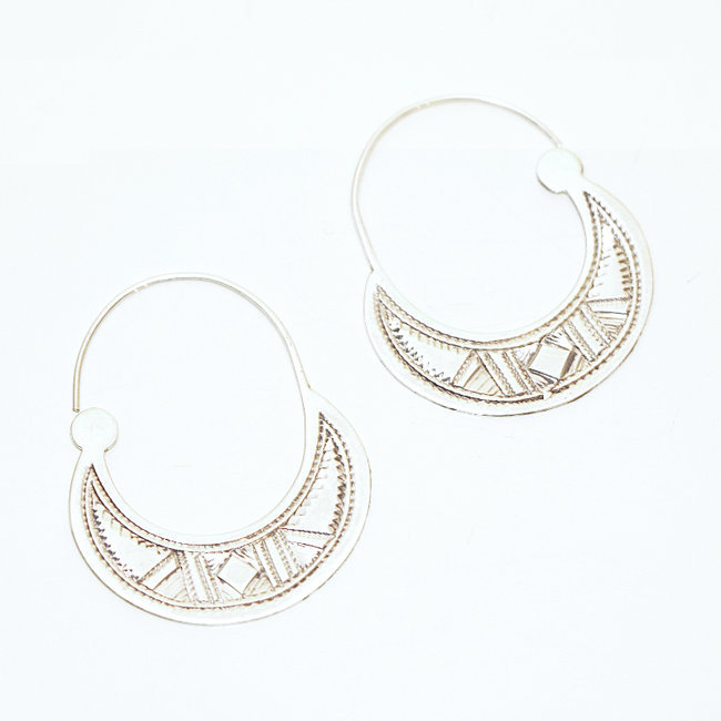 Boucles d'oreilles argent massif 925 touareg créoles plates - Niger 069