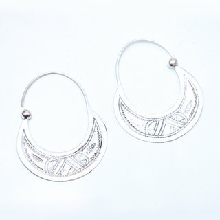 Bijoux ethniques touareg boucles d'oreilles en argent 925 massif femme croles plates pendantes grave - Niger 070