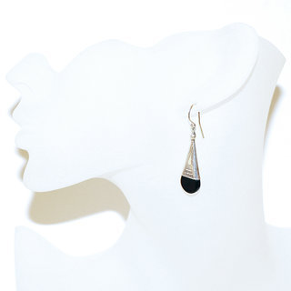 Bijoux touareg ethniques boucles d'oreilles femme argent 925 massif graves longues pendantes et pierre Verre artisanal noir Ingall  - 014 b