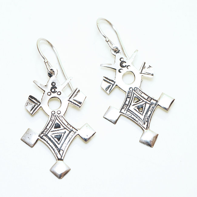 Boucles d'oreilles croix pendantes - Argent 925