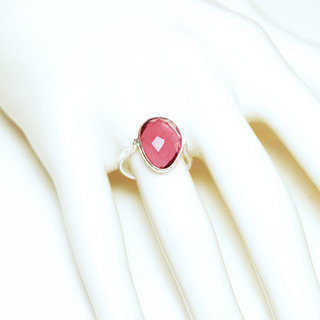 Bijoux ethniques Indiens bague argent 925 massif petites goutte facette pierre fine verre cristal grenat rose - Inde 161 b