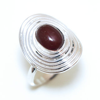 Bijoux ethniques Indiens bague fine argent semi-prcieuses 925 filigranes et pierre fine ovale Cornaline orange marron - Inde 031