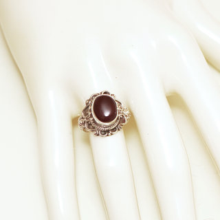 Bijoux ethniques Indiens bague argent 925 massif petite ovale filigranes pierre fine Cornaline orange - Inde 174 b