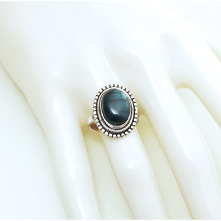 Bijoux ethniques Indiens bague argent 925 ovale filigrane et pierre fine grande Labradorite - Inde 175 b