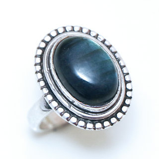 Bijoux ethniques Indiens bague argent 925 ovale filigrane et pierre fine grande Labradorite - Inde 175