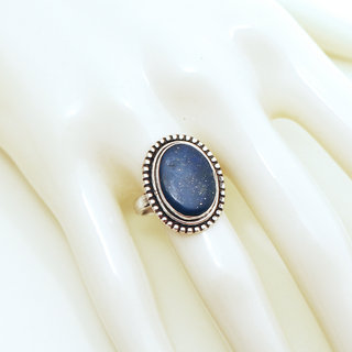 Bijoux ethniques Indiens bague argent 925 ovale filigrane et pierres semi-prcieuses fine grande Lapis-Lazuli bleu fonc - Inde 175b