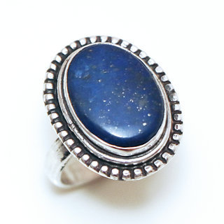 Bijoux ethniques Indiens bague argent 925 ovale filigrane et pierres semi-prcieuses fine grande Lapis-Lazuli bleu fonc - Inde 175a