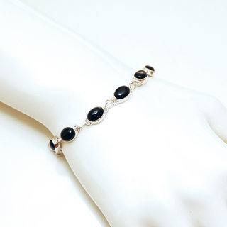 Bijoux Indiens Ethniques bracelet argent 925 femme rang de pierre fine ovale rglable- Inde 009 Onyx b