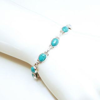 Bijoux Indiens Ethniques bracelet argent 925 femme rang de pierre fine ovale rglable- Inde 009 Turquoise b