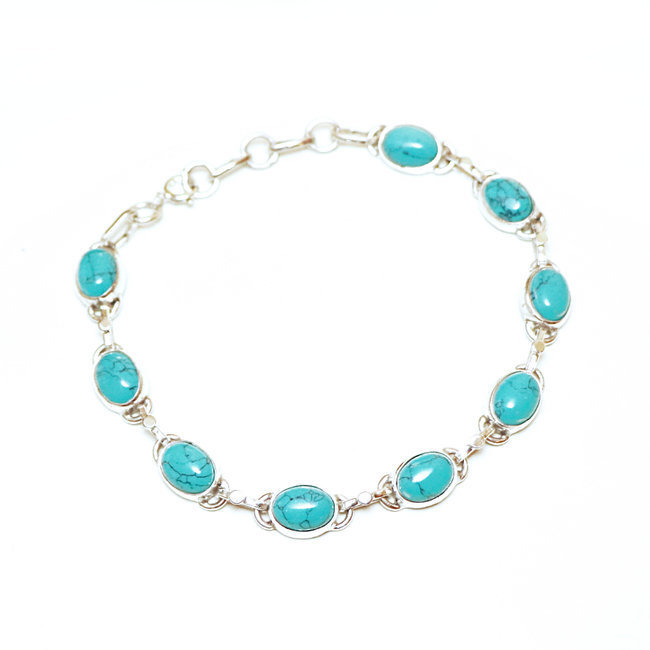 Bracelet fin chaîne en argent 925 et Turquoise - Inde 009