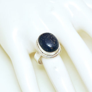 Bijoux ethniques indiens bague en argent 925 massif femme homme petite ovale lisses pierre fine vraie Lapis-Lazuli bleu fonc vritable - Npal 206b