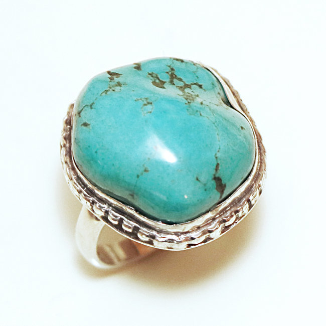 Bague druzy filigranes argent 925 et Turquoise brute naturelle - Népal 214