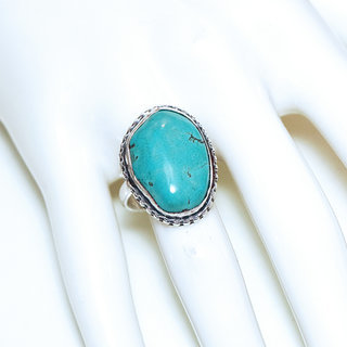 Bijoux ethniques indiens bague en argent 925 massif femme pierre fine vraie Turquoise brute naturelle vritable brute filigranes lisse pice unique - Npal 216b