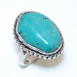 Bijoux ethniques indiens bague en argent 925 massif femme pierre fine vraie Turquoise brute naturelle vritable brute filigranes lisse pice unique - Npal 216a