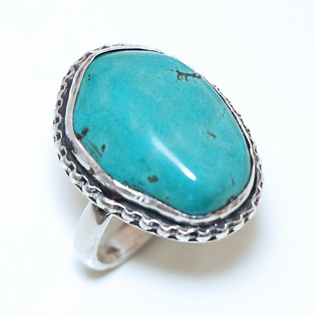 Bague druzy filigranes argent 925 et Turquoise brute naturelle - Népal 216