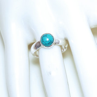 Bijoux ethniques Indiens bague argent 925 massif femme petite ronde et pierre fine Howlite turquoise - Inde 187b