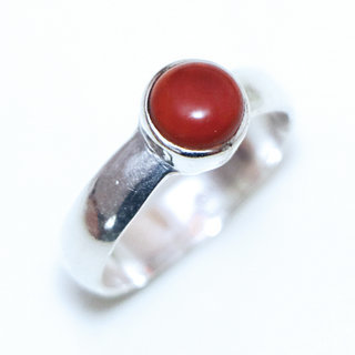 Bijoux ethniques Indiens bague argent 925 massif femme petite ronde et pierre fine Cornaline orange - Inde 187a