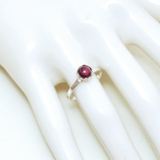 Bijoux ethniques Indiens bague argent 925 massif femme ronde filigranes et pierre fine vraie Grenat rouge rose - Inde 194b