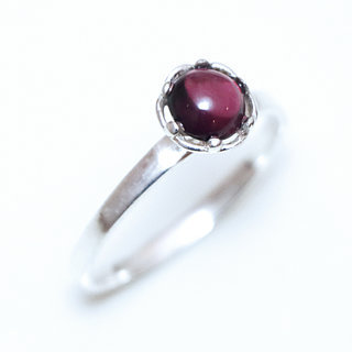 Bijoux ethniques Indiens bague argent 925 massif femme ronde filigranes et pierre fine vraie Grenat rouge rose - Inde 194a