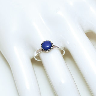 Bijoux ethniques Indiens bague argent 925 massif femme ronde filigranes et pierre fine vraie Lapis Lazuli bleu fonc - Inde 194b