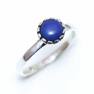 Bijoux ethniques Indiens bague argent 925 massif femme ronde filigranes et pierre fine vraie Lapis Lazuli bleu fonc - Inde 194a