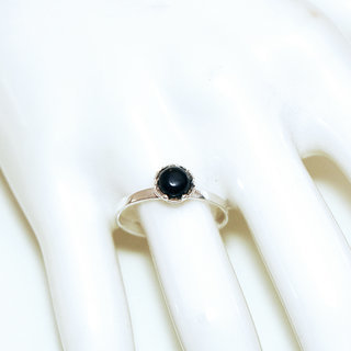 Bijoux ethniques Indiens bague argent 925 massif femme ronde filigranes et pierre fine vraie Onyx noir - Inde 194b