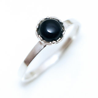 Bijoux ethniques Indiens bague argent 925 massif femme ronde filigranes et pierre fine vraie Onyx noir - Inde 194a