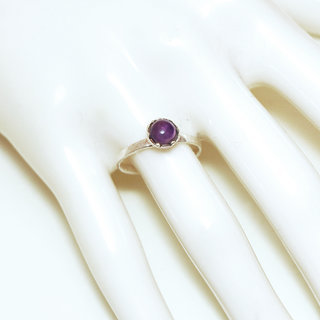 Bijoux ethniques Indiens bague argent 925 massif femme ronde filigranes et pierre fine vraie Amthyste violet mauve - Inde 194b