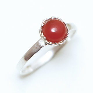 Bijoux ethniques Indiens bague argent 925 massif femme ronde filigranes et pierre fine vraie Cornaline orange - Inde 194a