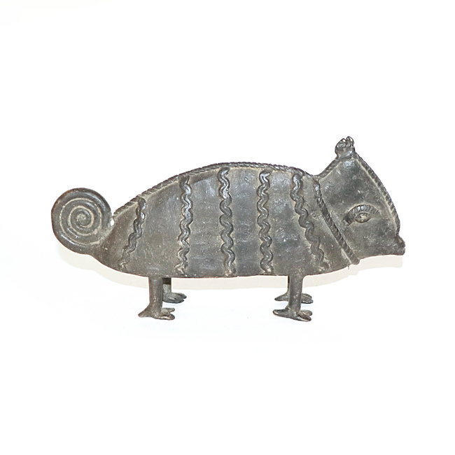 Caméléon en bronze dogon art Africain 22 cm - Mali 001