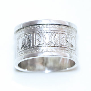 Bijoux ethniques touareg bague en argent 925 massif anneau alliance de mariage duo homme femme large motifs grave - Niger 176 c