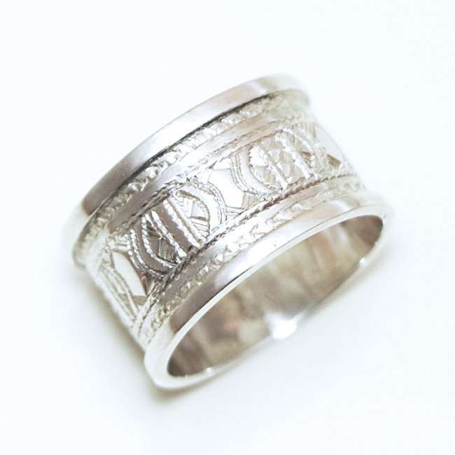 Bague argent massif 925 touareg anneau alliance large - Niger 176