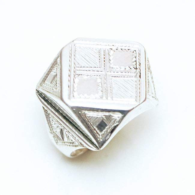 Bague argent massif 925 touareg chevalière diamant - Niger 181