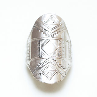 Bijoux ethniques touareg bague en argent 925 massif homme femme longue navette grave - Niger 184 c