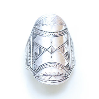 Bijoux ethniques touareg bague en argent 925 massif homme femme longue navette grave - Niger 185 c