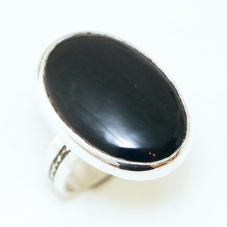 Bijoux touareg ethniques bague en argent 925 massif femme grande ovale grave et pierre fine Onyx noir sombre gravures - Niger 054 a