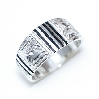 Bijoux ethniques touareg berbres bague en argent 925 massif femme homme anneau alliance mixte mariage gravure prnom personnalis grav fin bois d'bne - Niger 057 a