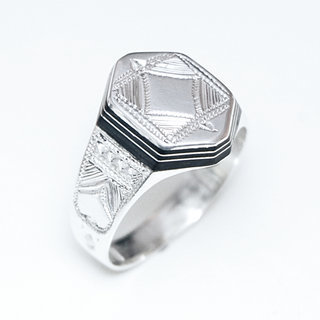 Bijoux ethniques touareg berbres bague en argent 925 massif femme homme chevalire losange gravure prnom personnalisable grav bois d'bne - Niger 063 a