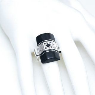 Bijoux ethniques touareg berbres bague en argent 925 massif femme homme large gravure grav rectangle bois d'bne - Niger 065 b