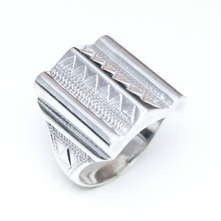 Bijoux ethniques touareg berbres bague en argent 925 massif homme femme chevalire volume mixte large gravure prnom personnalise grave rectangle - Niger 201 a