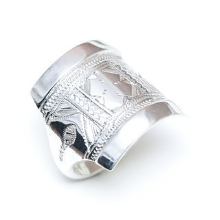 Bijoux ethniques touareg berbres bague en argent 925 massif homme femme chevalire volume mixte large gravure prnom personnalise grave rectangle - Niger 204 a